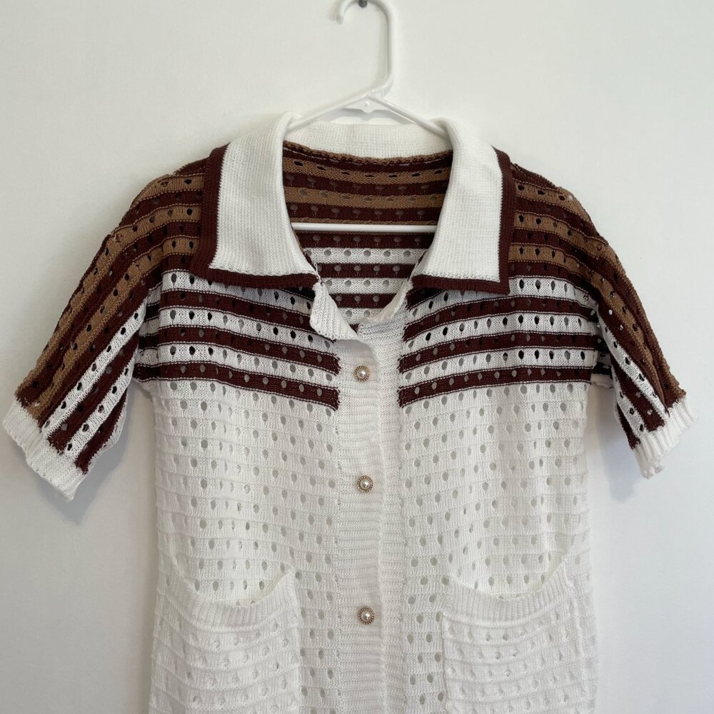 Shein Striped Pattern Front Button Short Sleeve S… - image 5